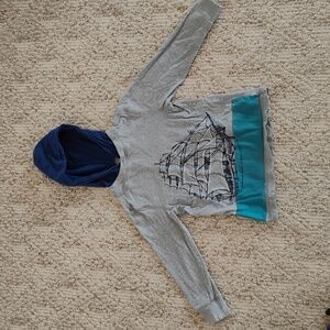Gymboree Gray Hoodie with Blue Ship Design, Size 5